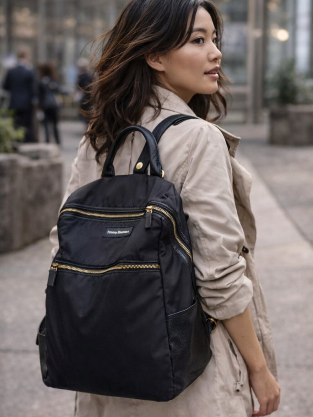Tommy Bahama Black Nylon & Faux Leather Backpack – Everyday Travel Bag